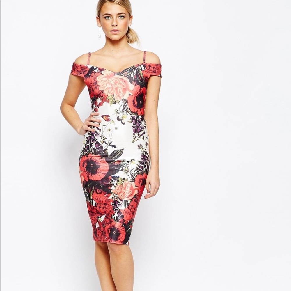 HOPE AND IVY BARDOT PENCIL DRESS FLORAL PLACEMENT